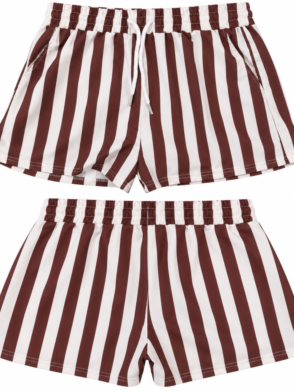 SHEIN Brown and White Vertical-Stripe Athletic Shorts